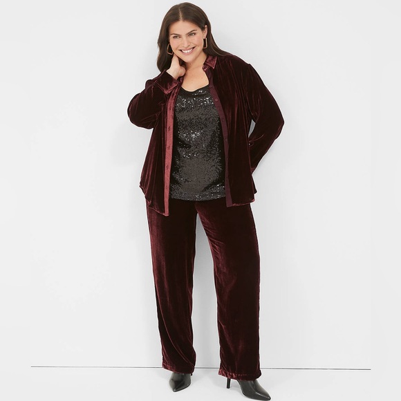 Cacique Pants - Cacique Velour Straight Leg Pull-On Pants in Wine, Elastic Waist, Women’s 18/20
